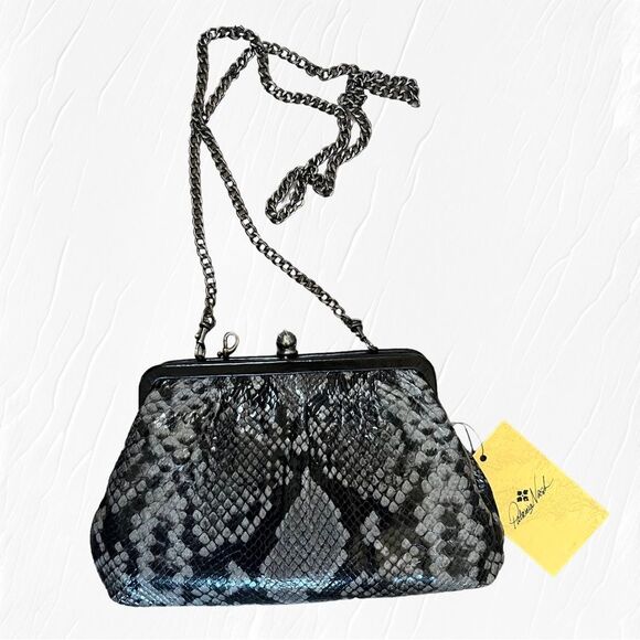 Patricia Nash Italian Python Crossbody/Clutch wth Smoke Chain and Leather Strap - Picture 2 of 8